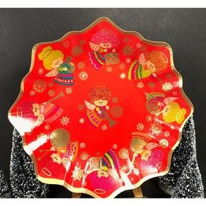 Hallmark Christmas Angels paper bowl, retro christmas band serving bowl